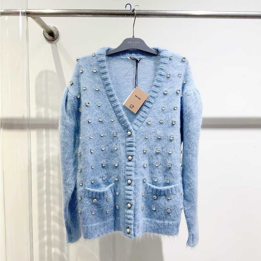 Authentic Miu Miu Light Blue Embellished Cardigan